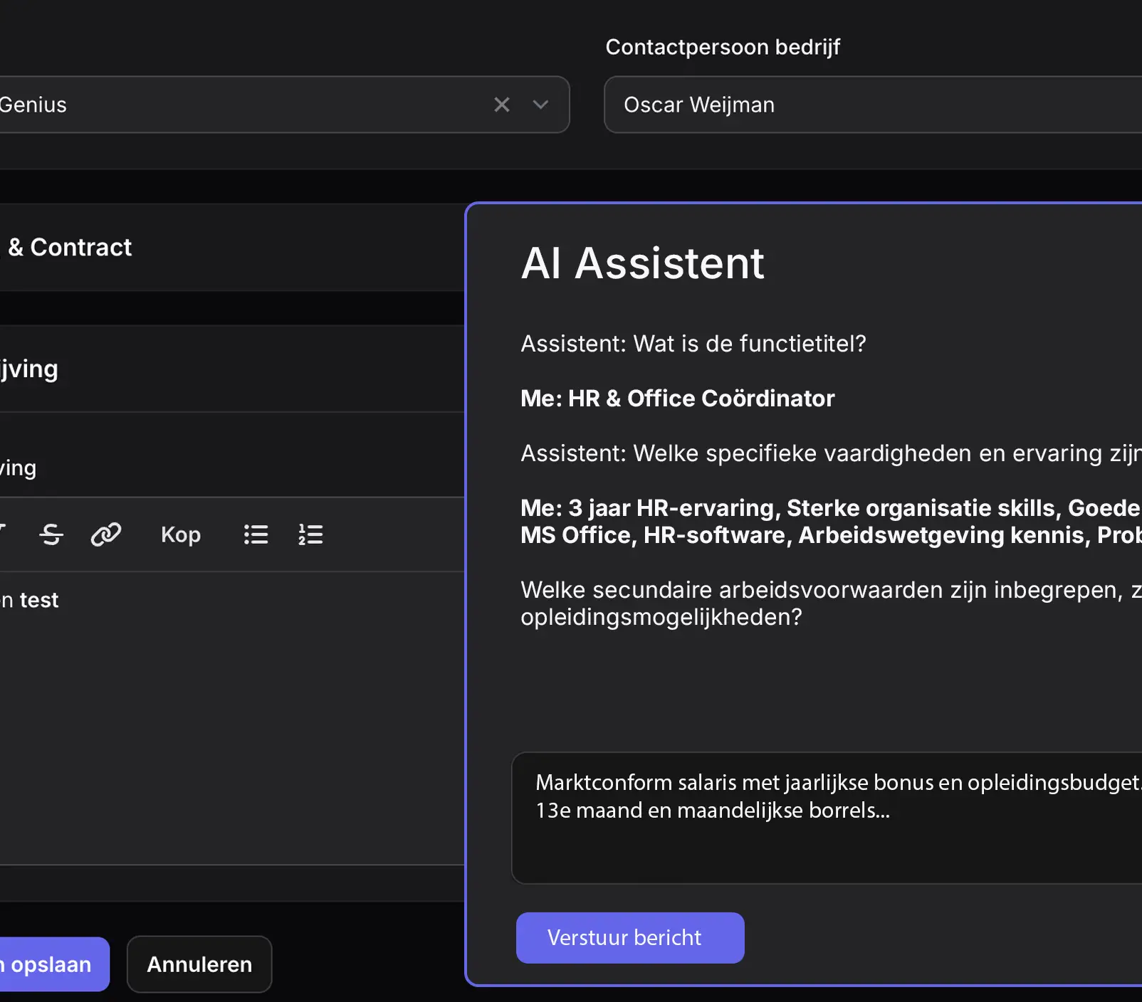 AI Assistent voor vacature teksten